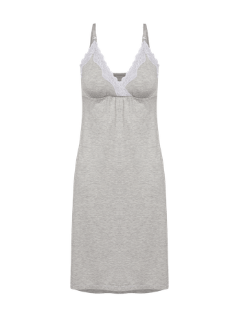 Camisón premamá de viscosa y encaje con tirantes finos en gris claro