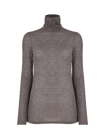 Blusa Manga Larga Cuello Alto Second Skin Ligero Mixto Gris Plomo