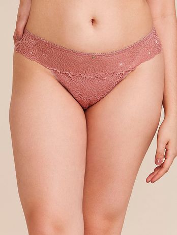 Tanga de encaje rosa empolvado