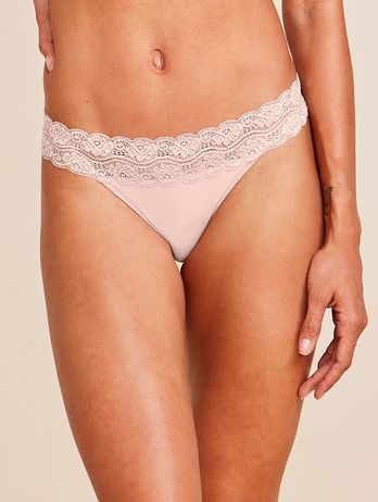 Braguita Bikini con Acabado Invisible en Microfibra con Cinturilla de Encaje Beige Ballet