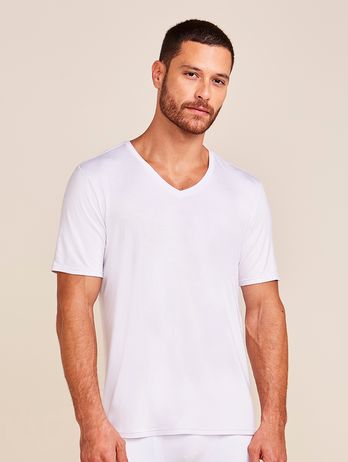 Camiseta de manga corta de viscosa con cuello en V para hombre blanca