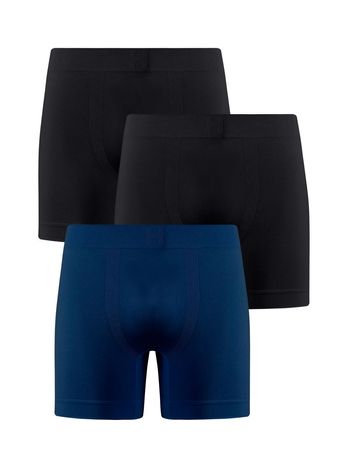 Kit de 3 calzoncillos bóxer sin costuras en negro claro y azul cedro