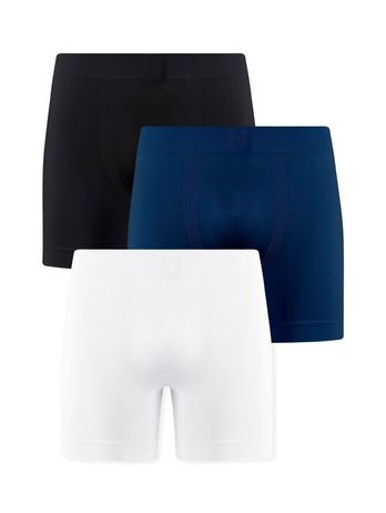 Kit de 3 calzoncillos bóxer ligeros sin costuras en negro, azul cedro y blanco