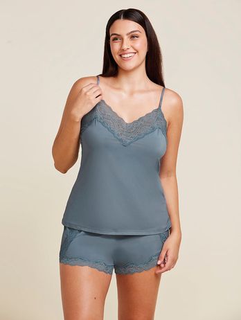 Muñeca corta con correas delgadas en microfibra y encaje Love Stories, azul grafito