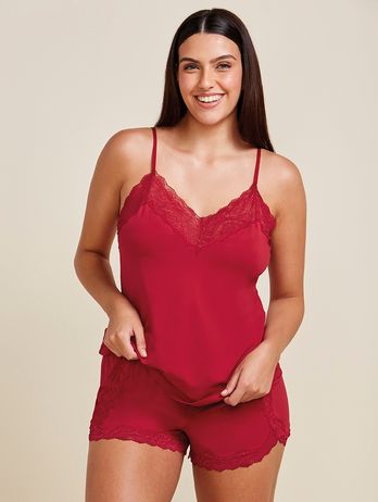 Muñeco Corto Tirantes Finos En Encaje Y Microfibra Love Stories Rojo Zaire